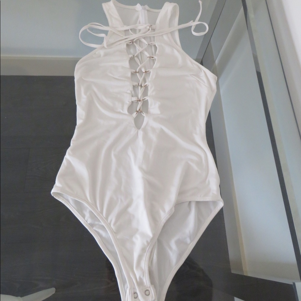 White Lace-up Body Suit